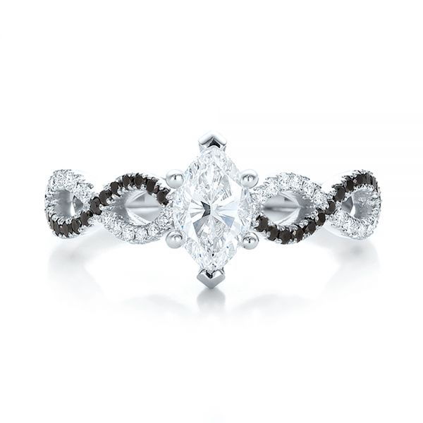 14k White Gold Custom Black And White Diamond Engagement Ring - Top View -  100607