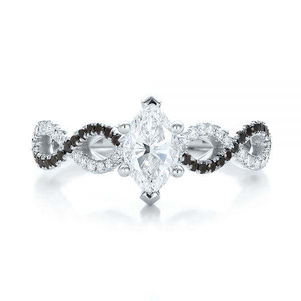 14k White Gold Custom Black And White Diamond Engagement Ring - Top View - 100607