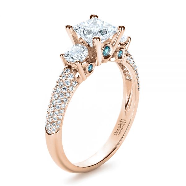 14k Rose Gold 14k Rose Gold Custom Blue Diamond Engagement Ring - Three-Quarter View -  1420