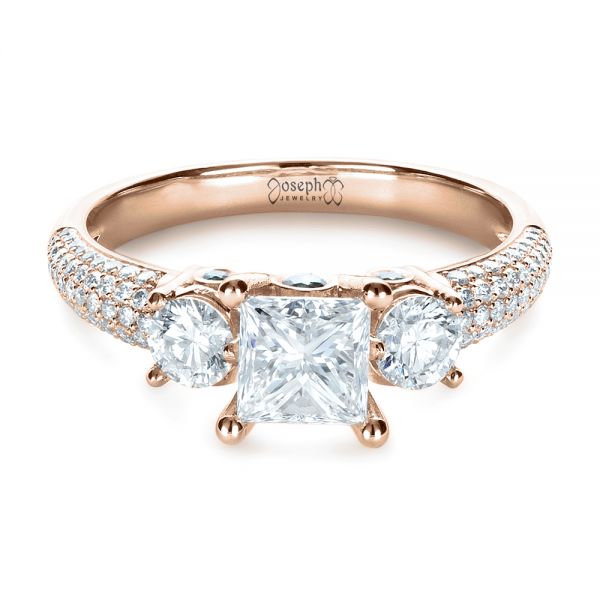 14k Rose Gold 14k Rose Gold Custom Blue Diamond Engagement Ring - Flat View -  1420