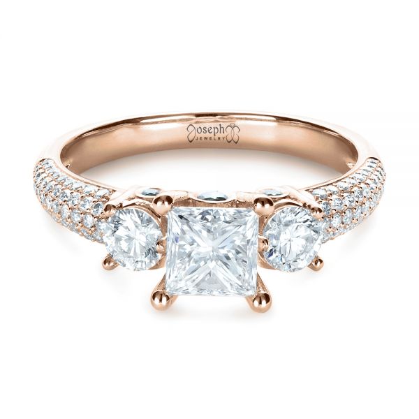 14k Rose Gold 14k Rose Gold Custom Blue Diamond Engagement Ring - Flat View - 1420