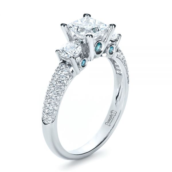  Platinum Custom Blue Diamond Engagement Ring - Three-Quarter View -  1420