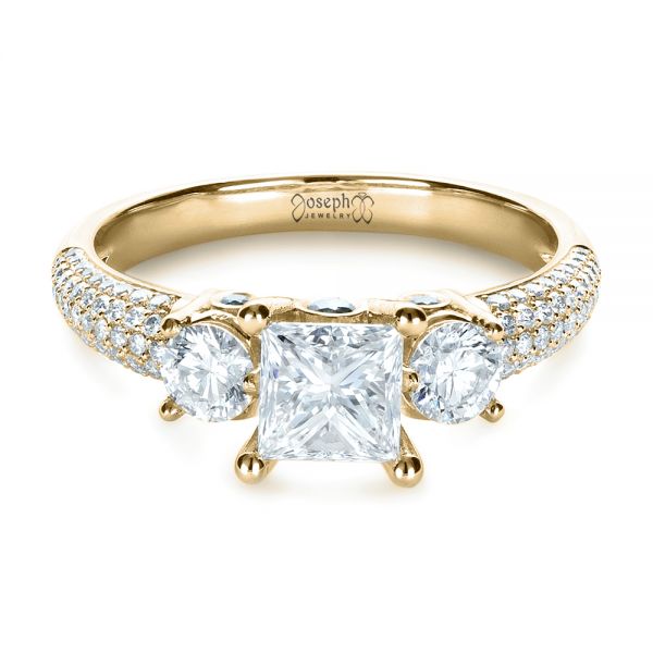 14k Yellow Gold 14k Yellow Gold Custom Blue Diamond Engagement Ring - Flat View -  1420