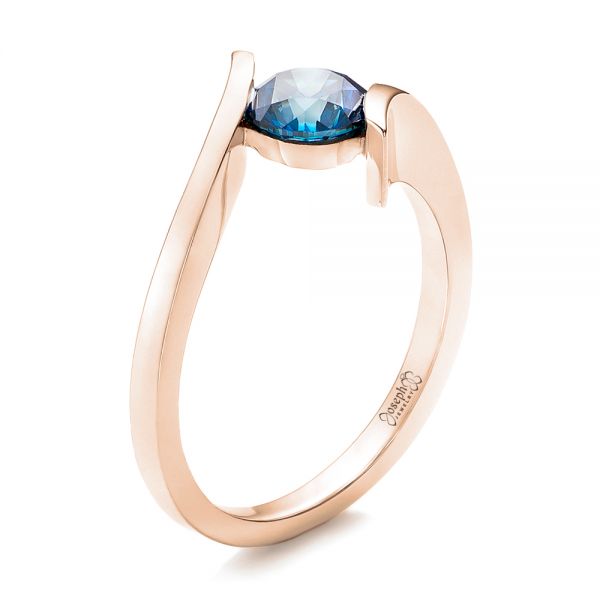 14k Rose Gold 14k Rose Gold Custom Blue Diamond Solitaire Engagement Ring - Three-Quarter View -  102014