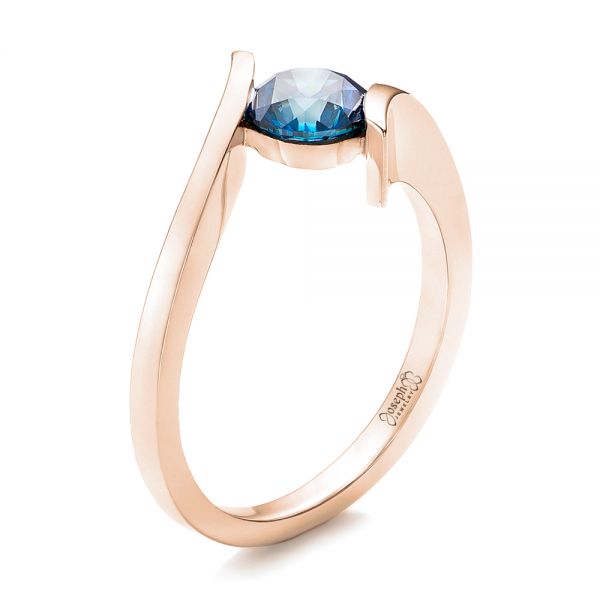 14k Rose Gold 14k Rose Gold Custom Blue Diamond Solitaire Engagement Ring - Three-Quarter View - 102014