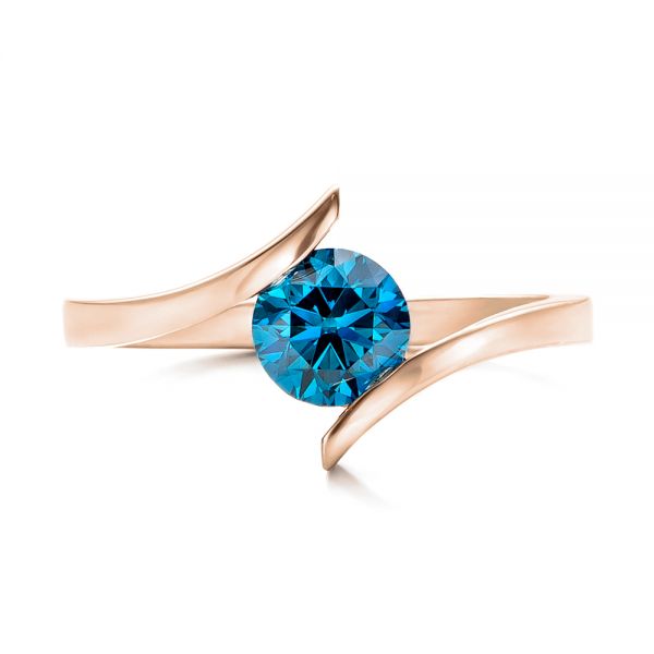 14k Rose Gold 14k Rose Gold Custom Blue Diamond Solitaire Engagement Ring - Top View -  102014