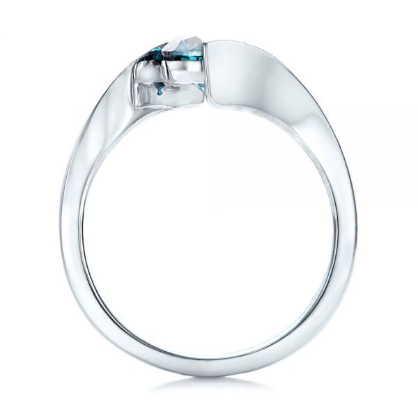 14k White Gold Custom Blue Diamond Solitaire Engagement Ring - Front View - 102014