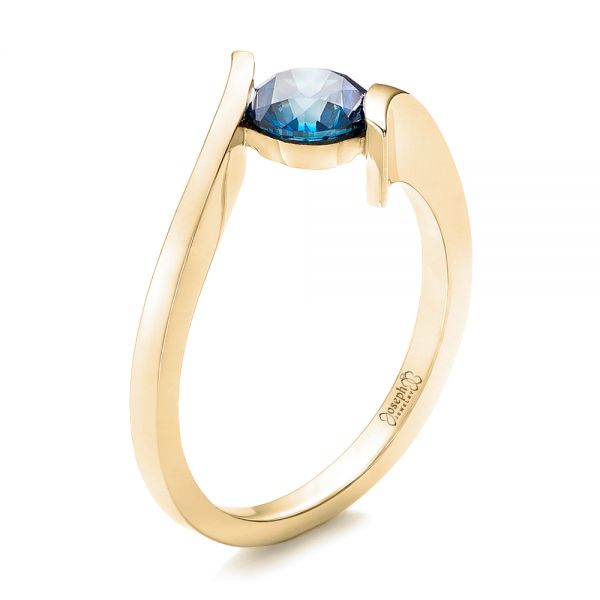 18k Yellow Gold 18k Yellow Gold Custom Blue Diamond Solitaire Engagement Ring - Three-Quarter View -  102014