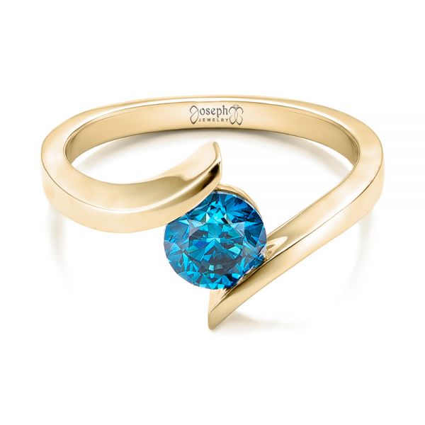 14k Yellow Gold 14k Yellow Gold Custom Blue Diamond Solitaire Engagement Ring - Flat View - 102014