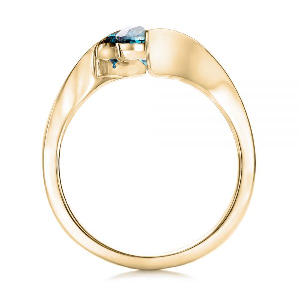 18k Yellow Gold 18k Yellow Gold Custom Blue Diamond Solitaire Engagement Ring - Front View -  102014