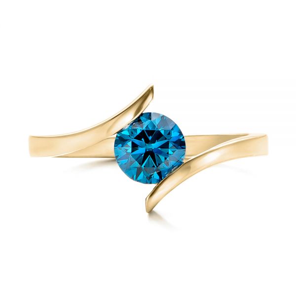 14k Yellow Gold 14k Yellow Gold Custom Blue Diamond Solitaire Engagement Ring - Top View -  102014