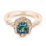 14k Rose Gold 14k Rose Gold Custom Blue-green Montana Sapphire And Diamond Engagement Ring - Flat View -  104785 - Thumbnail