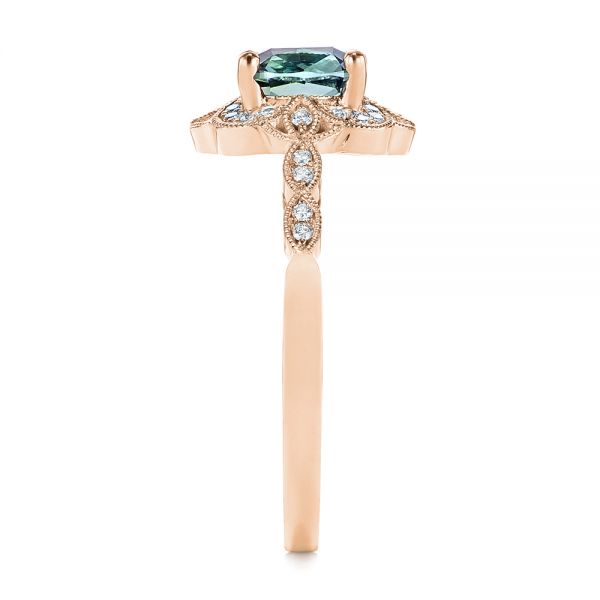 14k Rose Gold 14k Rose Gold Custom Blue-green Montana Sapphire And Diamond Engagement Ring - Side View -  104785
