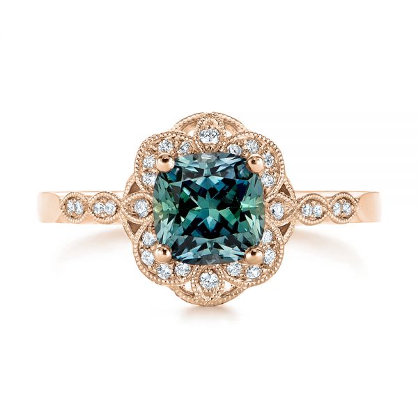 14k Rose Gold 14k Rose Gold Custom Blue-green Montana Sapphire And Diamond Engagement Ring - Top View -  104785