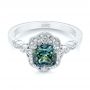 18k White Gold 18k White Gold Custom Blue-green Montana Sapphire And Diamond Engagement Ring - Flat View -  104785 - Thumbnail