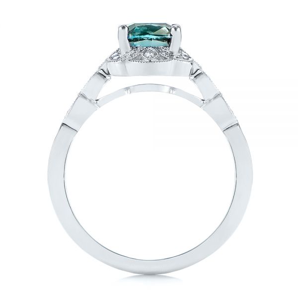 18k White Gold 18k White Gold Custom Blue-green Montana Sapphire And Diamond Engagement Ring - Front View -  104785