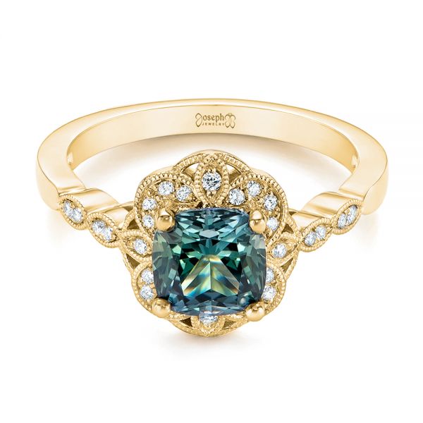 14k Yellow Gold 14k Yellow Gold Custom Blue-green Montana Sapphire And Diamond Engagement Ring - Flat View - 104785