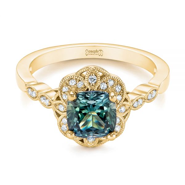 18k Yellow Gold 18k Yellow Gold Custom Blue-green Montana Sapphire And Diamond Engagement Ring - Flat View -  104785