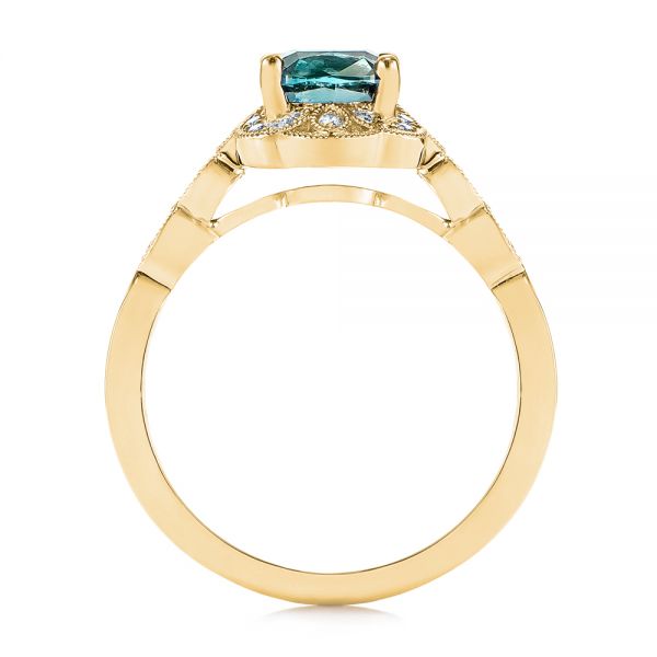 14k Yellow Gold 14k Yellow Gold Custom Blue-green Montana Sapphire And Diamond Engagement Ring - Front View -  104785