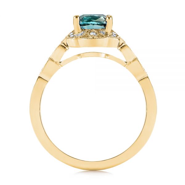14k Yellow Gold 14k Yellow Gold Custom Blue-green Montana Sapphire And Diamond Engagement Ring - Front View - 104785