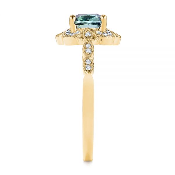 14k Yellow Gold 14k Yellow Gold Custom Blue-green Montana Sapphire And Diamond Engagement Ring - Side View -  104785