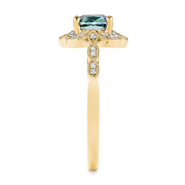 14k Yellow Gold 14k Yellow Gold Custom Blue-green Montana Sapphire And Diamond Engagement Ring - Side View - 104785