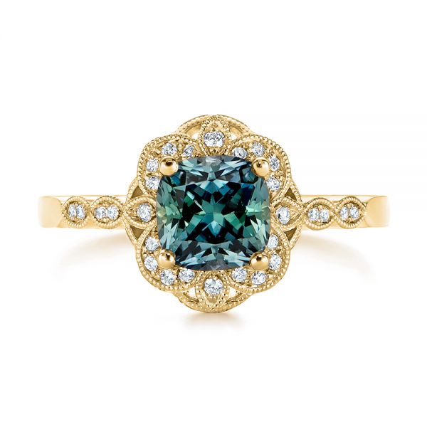 14k Yellow Gold 14k Yellow Gold Custom Blue-green Montana Sapphire And Diamond Engagement Ring - Top View - 104785