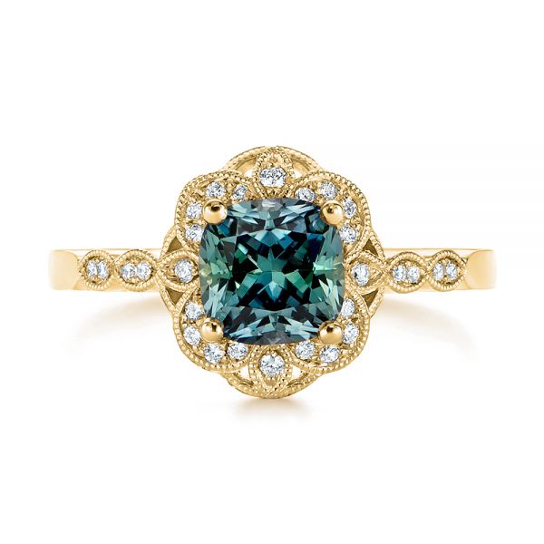 14k Yellow Gold Custom Blue-green Montana Sapphire And Diamond ...