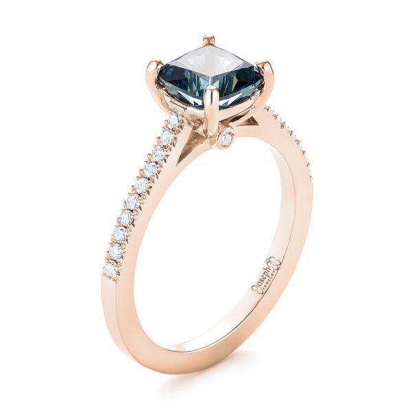 18k Rose Gold 18k Rose Gold Custom Blue-green Sapphire And Diamond Engagement Ring - Three-Quarter View -  103590