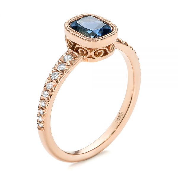 14k Rose Gold Custom Blue-green Sapphire And Diamond Engagement Ring - Three-Quarter View -  103606