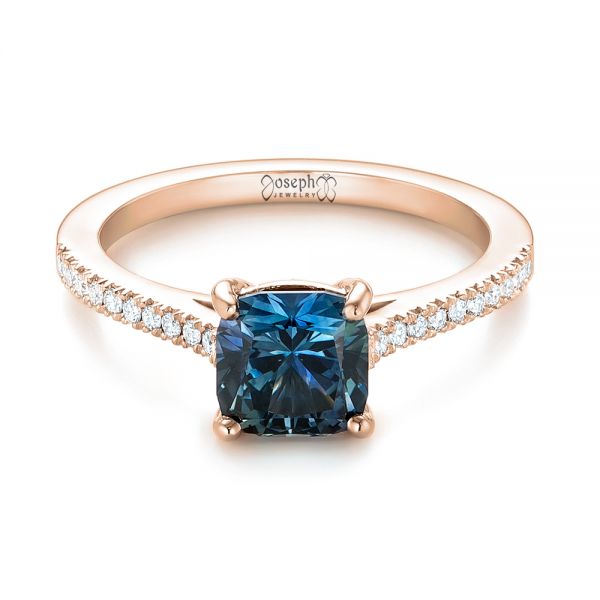 14k Rose Gold 14k Rose Gold Custom Blue-green Sapphire And Diamond Engagement Ring - Flat View -  103590