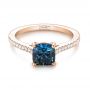 14k Rose Gold 14k Rose Gold Custom Blue-green Sapphire And Diamond Engagement Ring - Flat View -  103590 - Thumbnail