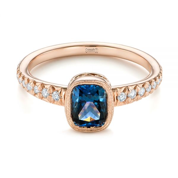 14k Rose Gold Custom Blue-green Sapphire And Diamond Engagement Ring - Flat View -  103606