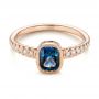14k Rose Gold Custom Blue-green Sapphire And Diamond Engagement Ring - Flat View -  103606 - Thumbnail