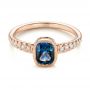 18k Rose Gold 18k Rose Gold Custom Blue-green Sapphire And Diamond Engagement Ring - Flat View -  103606 - Thumbnail