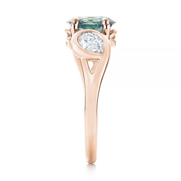 18k Rose Gold 18k Rose Gold Custom Blue-green Sapphire And Diamond Engagement Ring - Side View - 103450