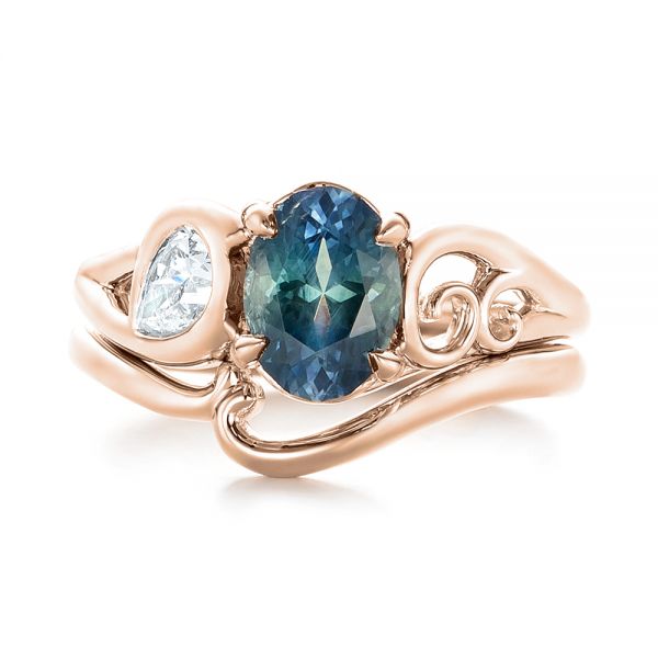 18k Rose Gold 18k Rose Gold Custom Blue-green Sapphire And Diamond Engagement Ring - Top View - 103450