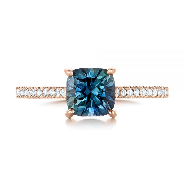 14k Rose Gold 14k Rose Gold Custom Blue-green Sapphire And Diamond Engagement Ring - Top View - 103590