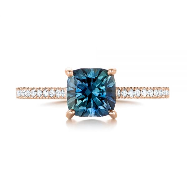 18k Rose Gold 18k Rose Gold Custom Blue-green Sapphire And Diamond Engagement Ring - Top View -  103590