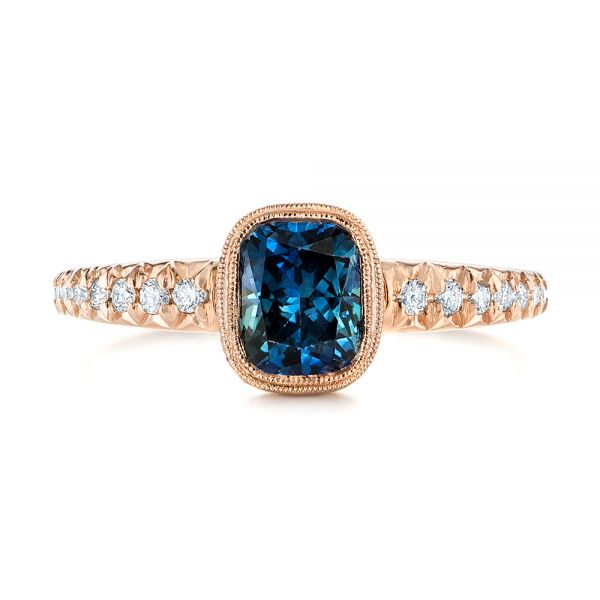 18k Rose Gold 18k Rose Gold Custom Blue-green Sapphire And Diamond Engagement Ring - Top View -  103606