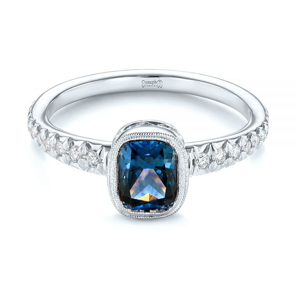 14k White Gold 14k White Gold Custom Blue-green Sapphire And Diamond Engagement Ring - Flat View - 103606