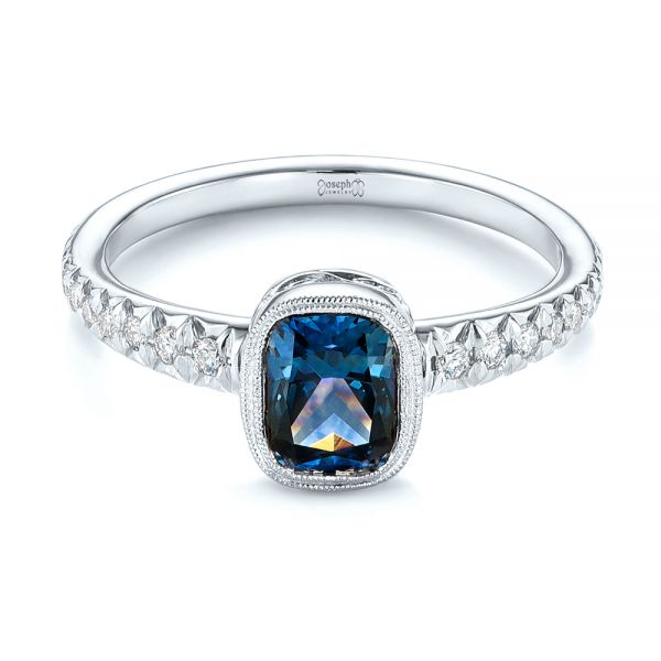 18k White Gold 18k White Gold Custom Blue-green Sapphire And Diamond Engagement Ring - Flat View -  103606