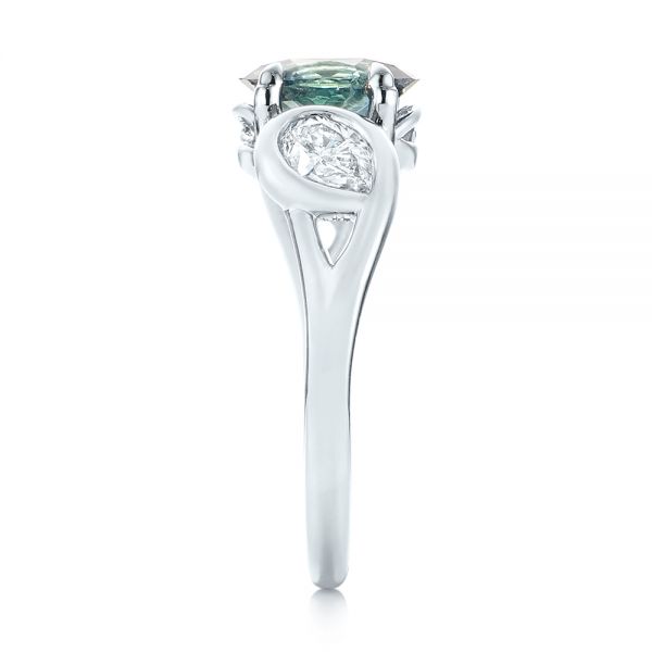 18k White Gold 18k White Gold Custom Blue-green Sapphire And Diamond Engagement Ring - Side View -  103450