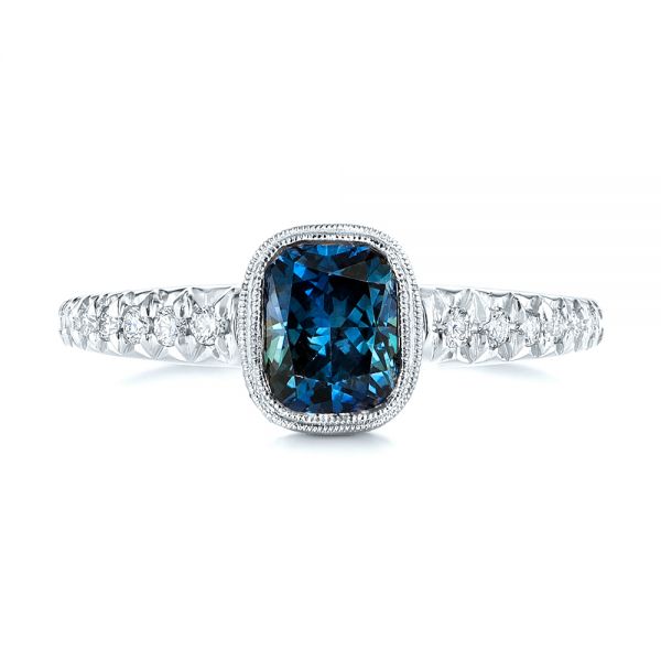 14k White Gold 14k White Gold Custom Blue-green Sapphire And Diamond Engagement Ring - Top View - 103606