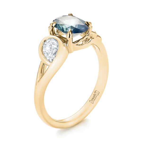 14k Yellow Gold 14k Yellow Gold Custom Blue-green Sapphire And Diamond Engagement Ring - Three-Quarter View -  103450