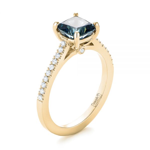 14k Yellow Gold 14k Yellow Gold Custom Blue-green Sapphire And Diamond Engagement Ring - Three-Quarter View - 103590