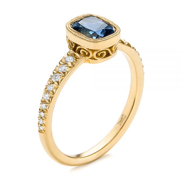 18k Yellow Gold 18k Yellow Gold Custom Blue-green Sapphire And Diamond Engagement Ring - Three-Quarter View - 103606