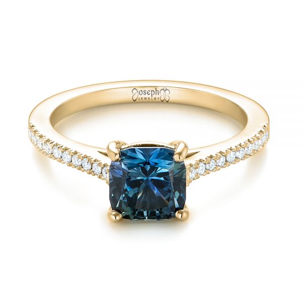 18k Yellow Gold 18k Yellow Gold Custom Blue-green Sapphire And Diamond Engagement Ring - Flat View -  103590