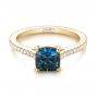 18k Yellow Gold 18k Yellow Gold Custom Blue-green Sapphire And Diamond Engagement Ring - Flat View -  103590 - Thumbnail