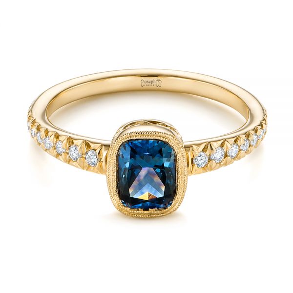 18k Yellow Gold 18k Yellow Gold Custom Blue-green Sapphire And Diamond Engagement Ring - Flat View -  103606